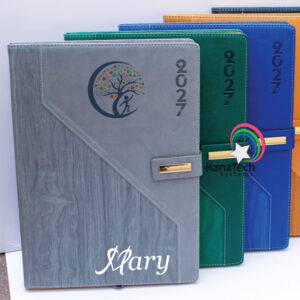 Home 3 A4 diaries 2027 available in grey, wooden, black, blue and green, ideal for branded corporate gifts, staff gifts and client giveaways in kenya.