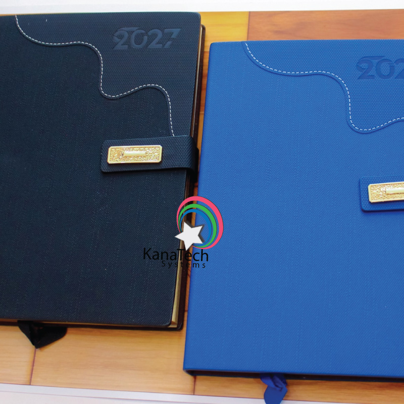 Branded B5 Diaries 2027 2 Kshs&Nbsp;1,800.00 Branded b5 diaries 2027 in black and blue, customised with your company logo for corporate gifts, staff appreciation and client giveaways in kenya.