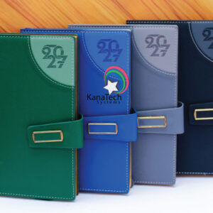 Home 2 Corporate gifts a5 diaries 2027 available in blue, green, black and grey, ideal for branded staff gifts, client gifts and corporate giveaways in kenya.